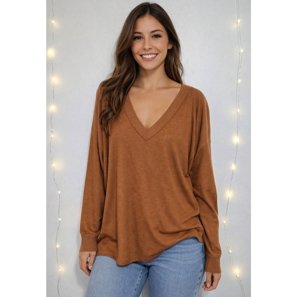 NATURAL REFLECTIONS Womens Aurora Drop Shoulder Pullover Top 2XL Caramel Brown